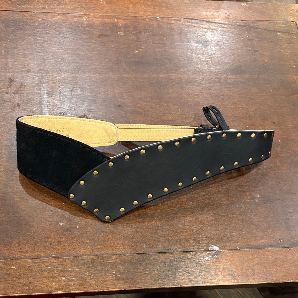 Betsey Johnson Black and Gold Studded Belt. Suede